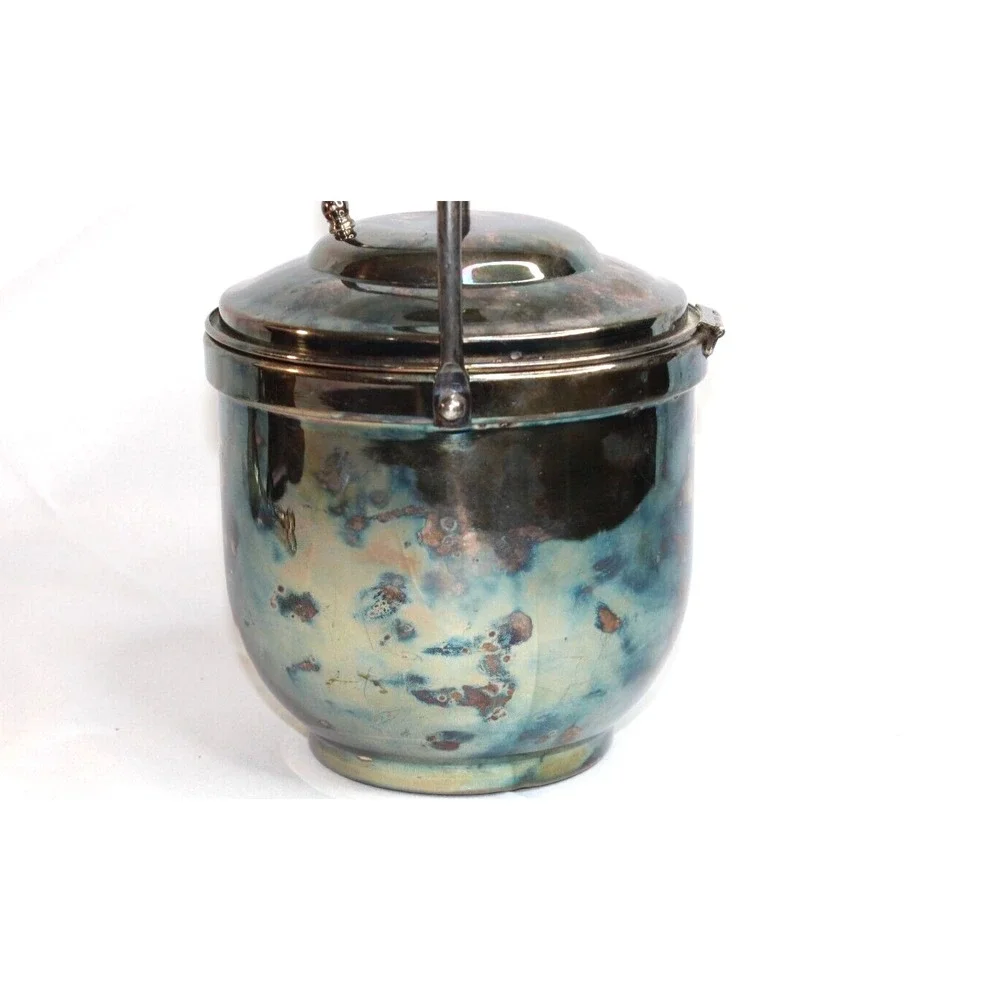 Vintage Antique Silverplated‎ Newport Swing Top Ice Bucket Milk Glass Interior